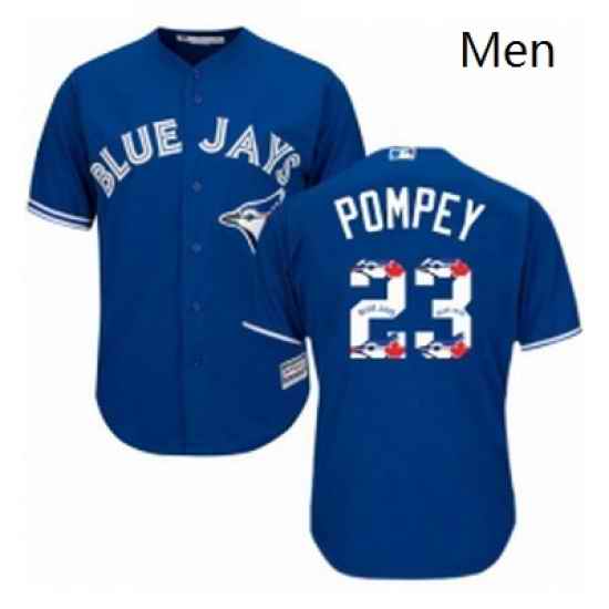 Mens Majestic Toronto Blue Jays 23 Dalton Pompey Authentic Blue Team Logo Fashion MLB Jersey